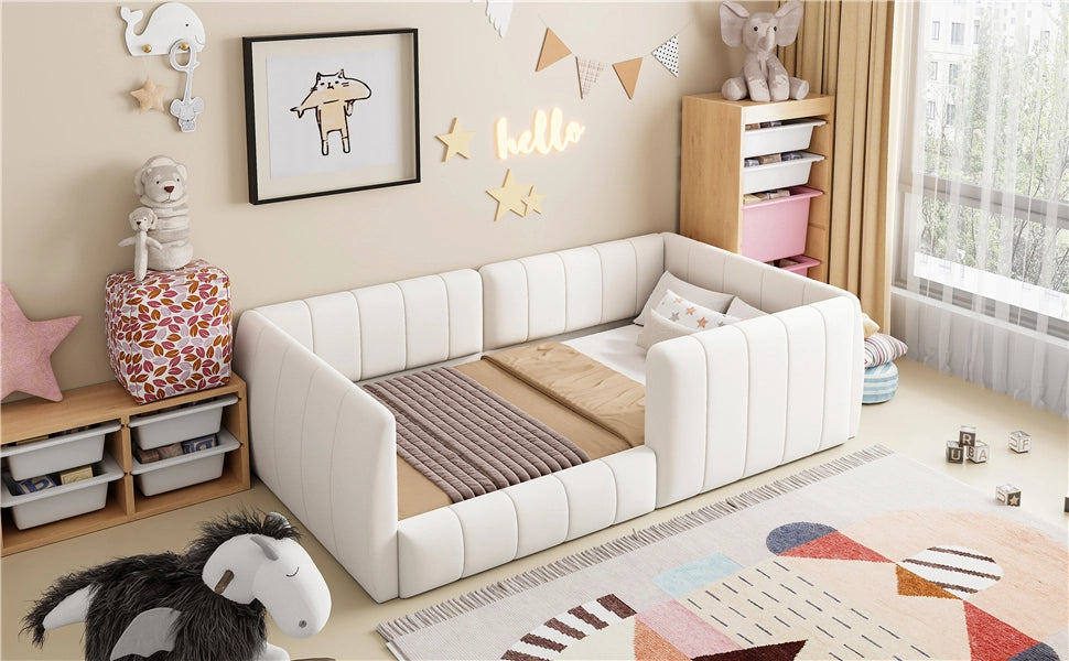 letto a piattaforma imbottito mdf beige 90 x 200 cm