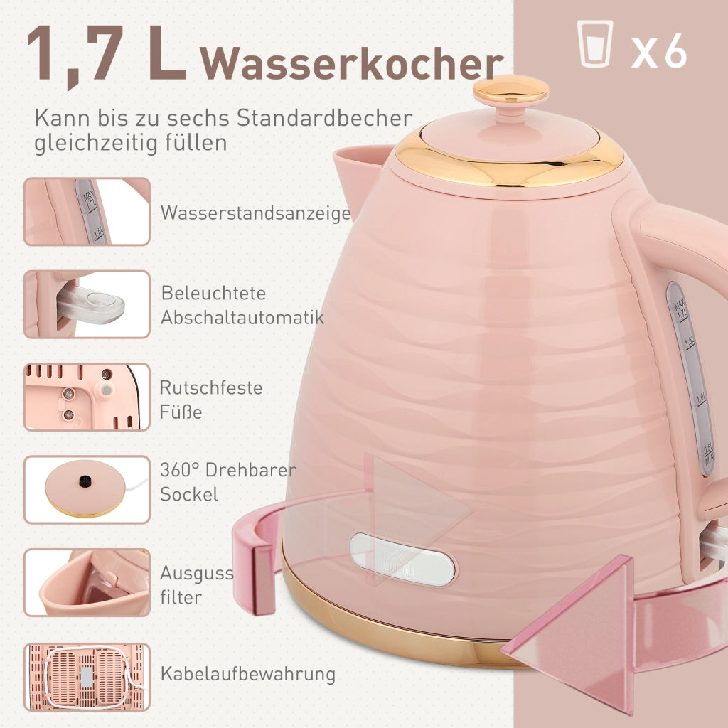 Tostapane e Bollitore 2 in 1 ¨C Minimal ¨C Rosa, 7 livelli tostatura, funzione scongelamento e riscaldamento