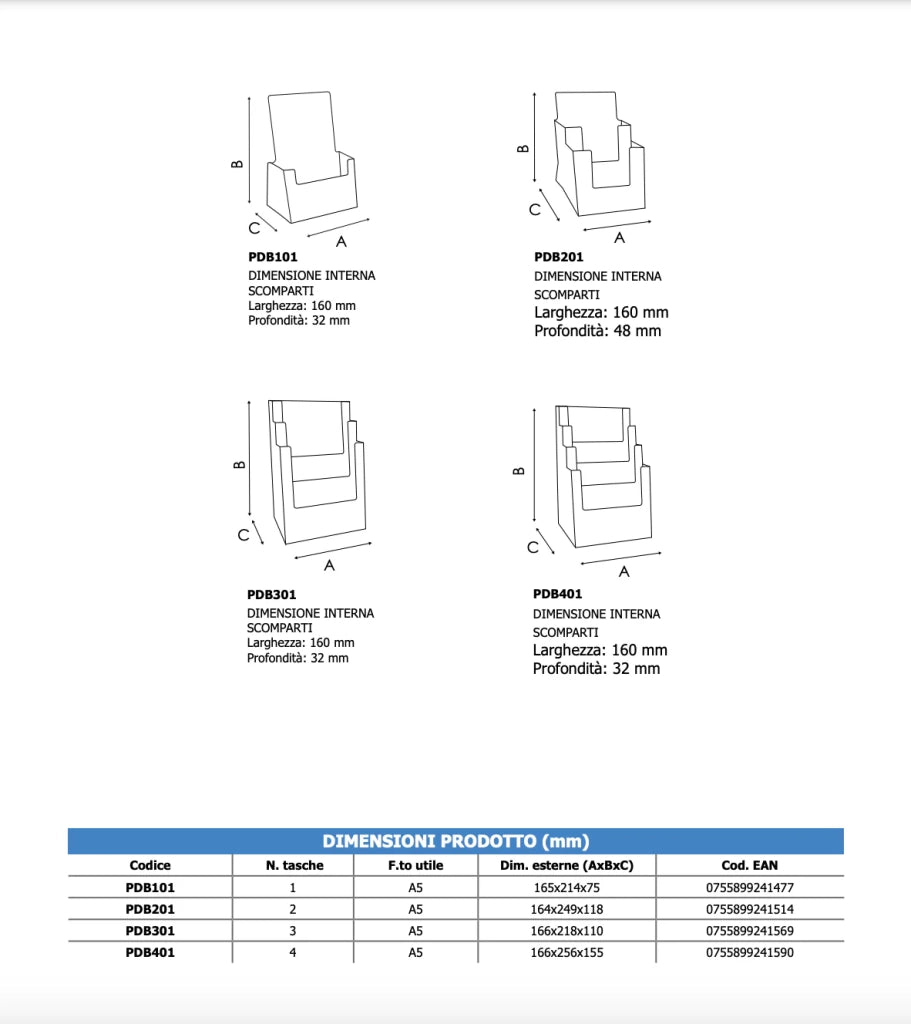 Porta depliant da banco in plexi 2 tasche A5