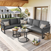 Set da giardino modulare - Zephmum- Per 5-6 persone, cuscini rimovibili, gambe regolabili, grigio