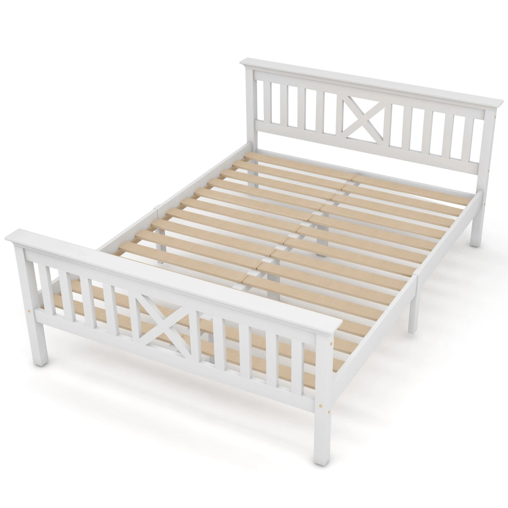 Letto matrimoniale in legno composto da struttura con rete a doghe, letto in legno con testiera - 140 x 200 cm, pino massello, letto per bambini, lett
