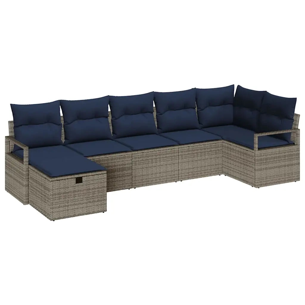 Set di divani con cuscino 7 pcs Grigio e Blu Navy polyrattan 3359204