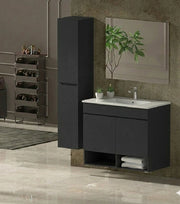 Mobile Bagno NEBARI Già Montato 2 portas, lavabo e specchio Grafite 120x45 cm 1 lavabo con colonna