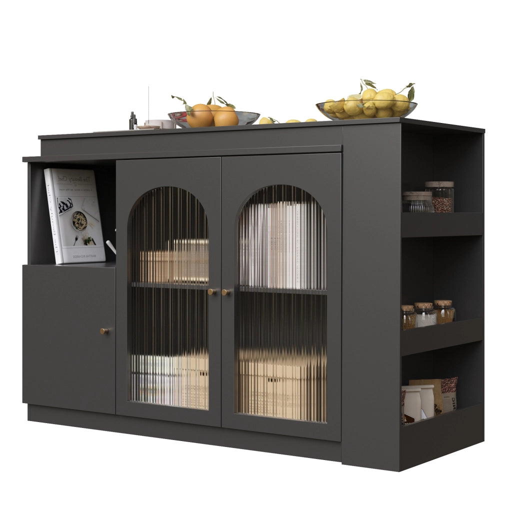 Mobile bar girevole a 360° con ante in vetro; MDF nero