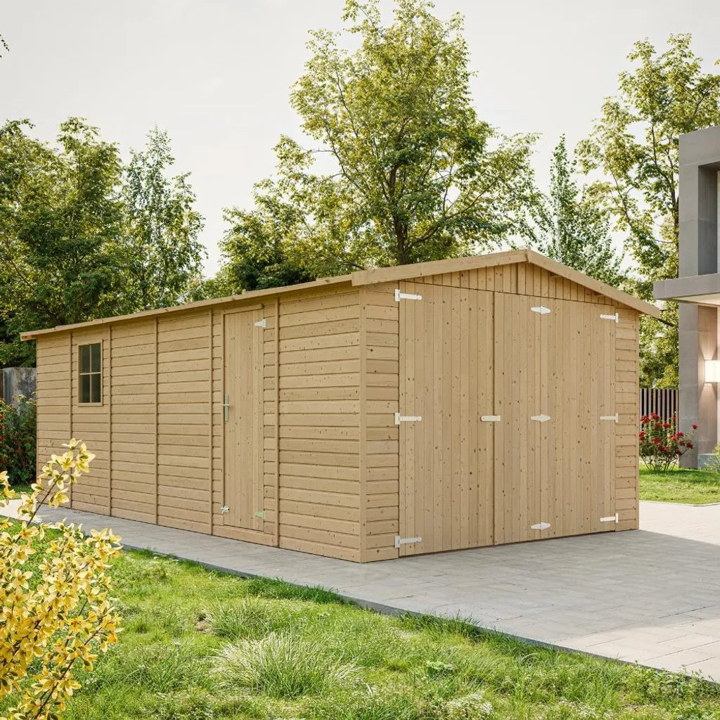 Garage in legno naturale A222x616x324 cm/18 m2 - TIMBELA M102