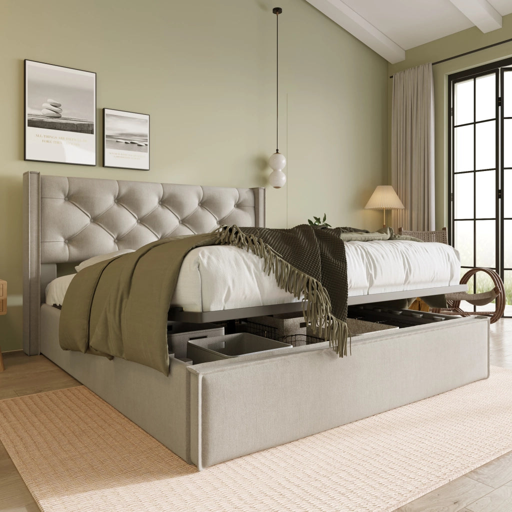 letto imbottito cotone grigio chiaro 140x200 cm