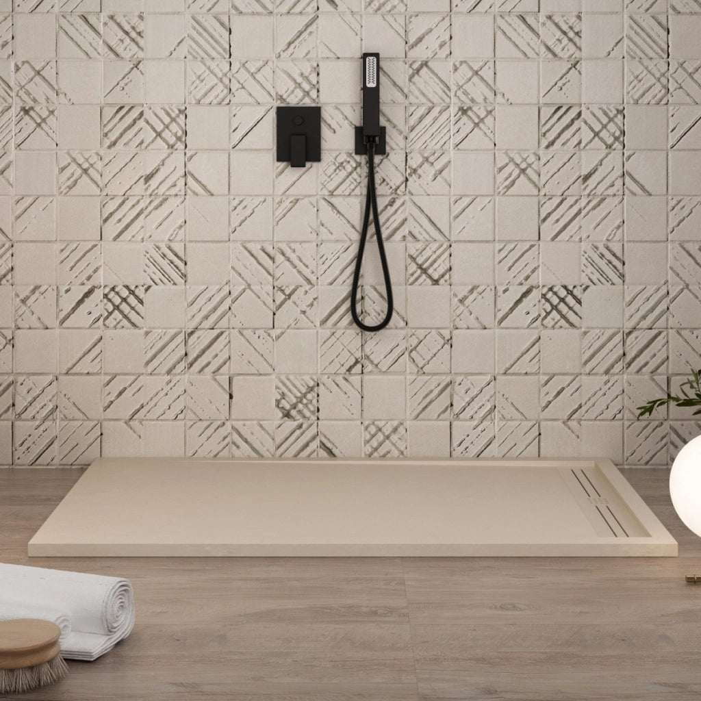 Piatto doccia in marmo resina crema pietra cemento grid, misura 90x150