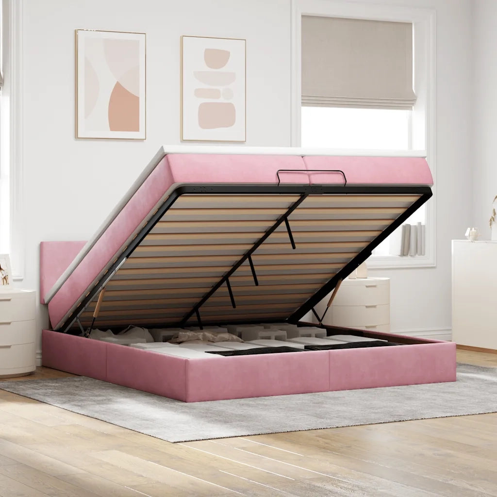 Struttura Letto Pouf con Materassi Rosa 200x200 cm Velluto 3312577