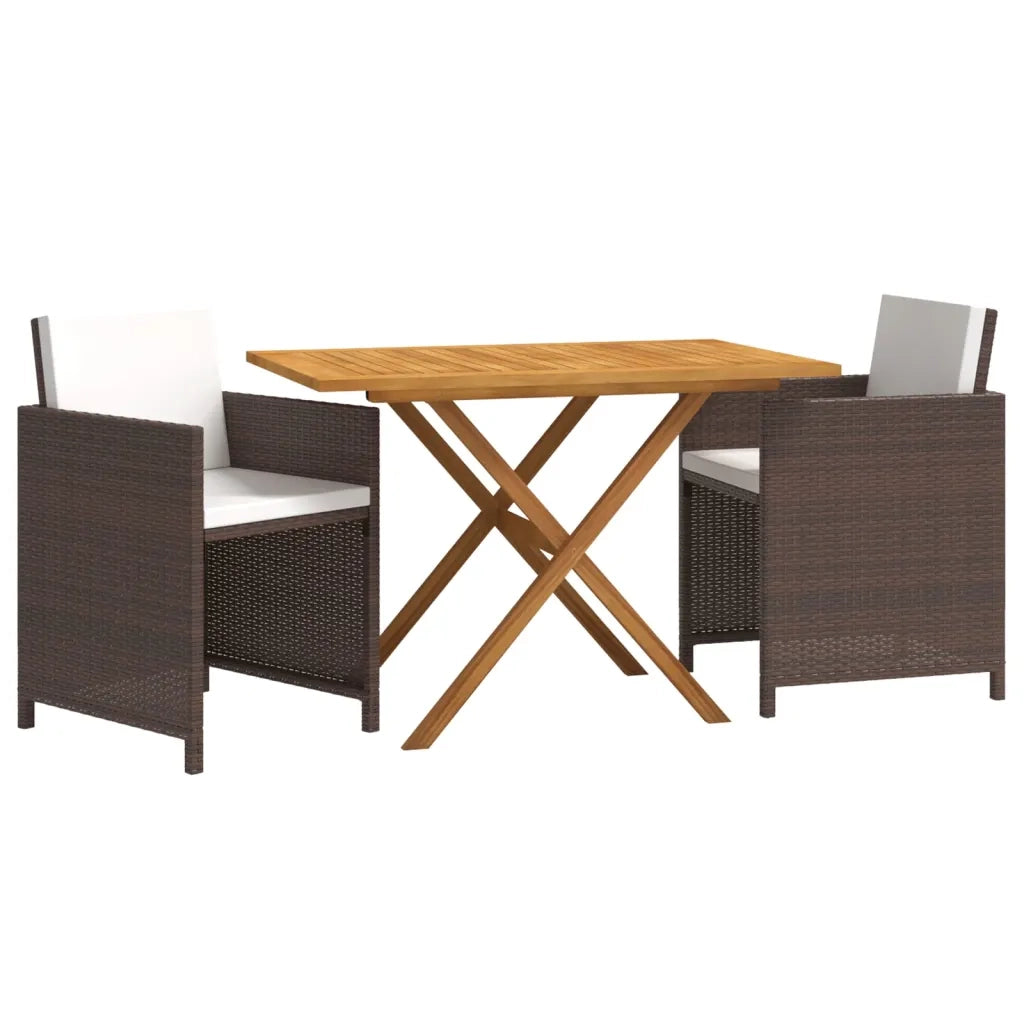 Set da Pranzo per Giardino 3 pz con Cuscini Marrone 3094299