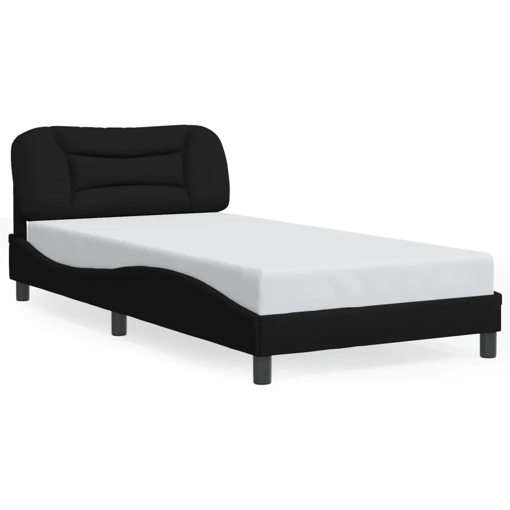 Letto singolo | Letto per adulti | Giroletto con LED senza Materasso Hvar Nero 100x200 cm in Tessuto