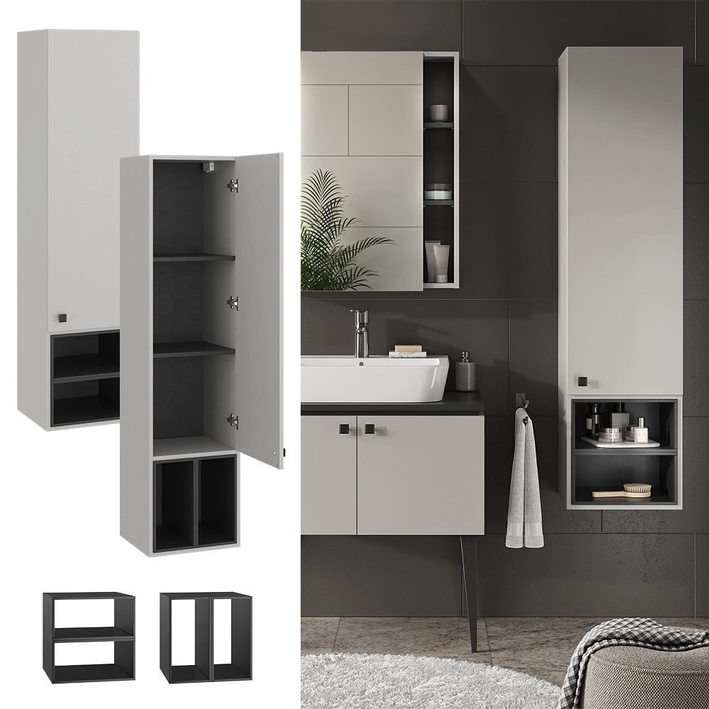Vicco Armadio per il bagno Grigio 37.5 x 150 cm con anta e vani a giorno
