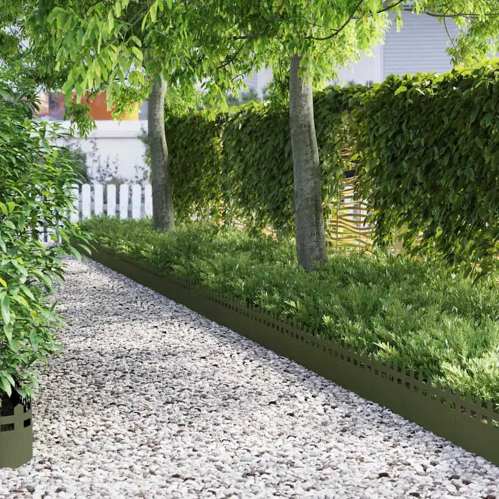 Bordure per prato 10 pz Verde oliva 103 x 0,05 x 22 cm Acciaio CFW3201410