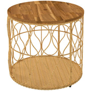 Comodino laterale da 50 cm con piano effetto rattan in legno di acacia regolabile in teak