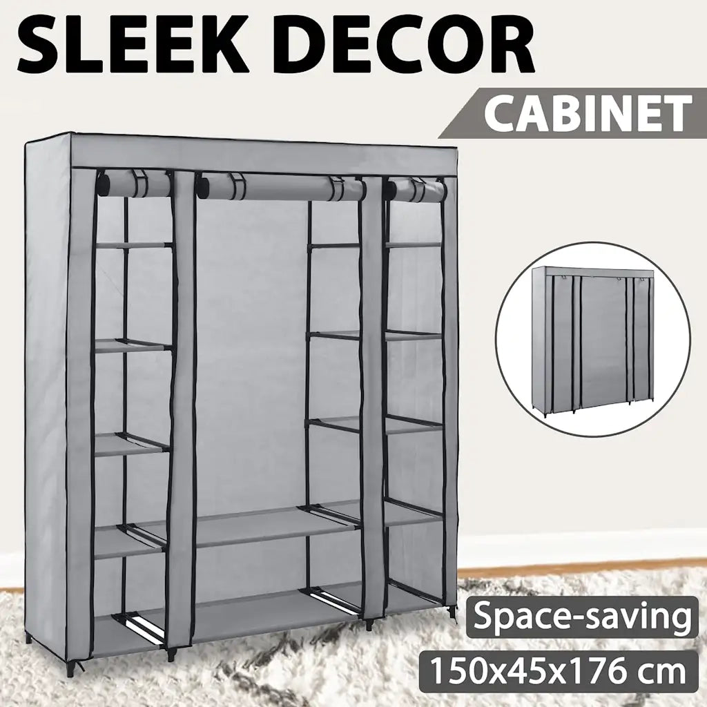 Armadio con Scomparti e Aste Grigio 150x45x176 cm in Tessuto 282436