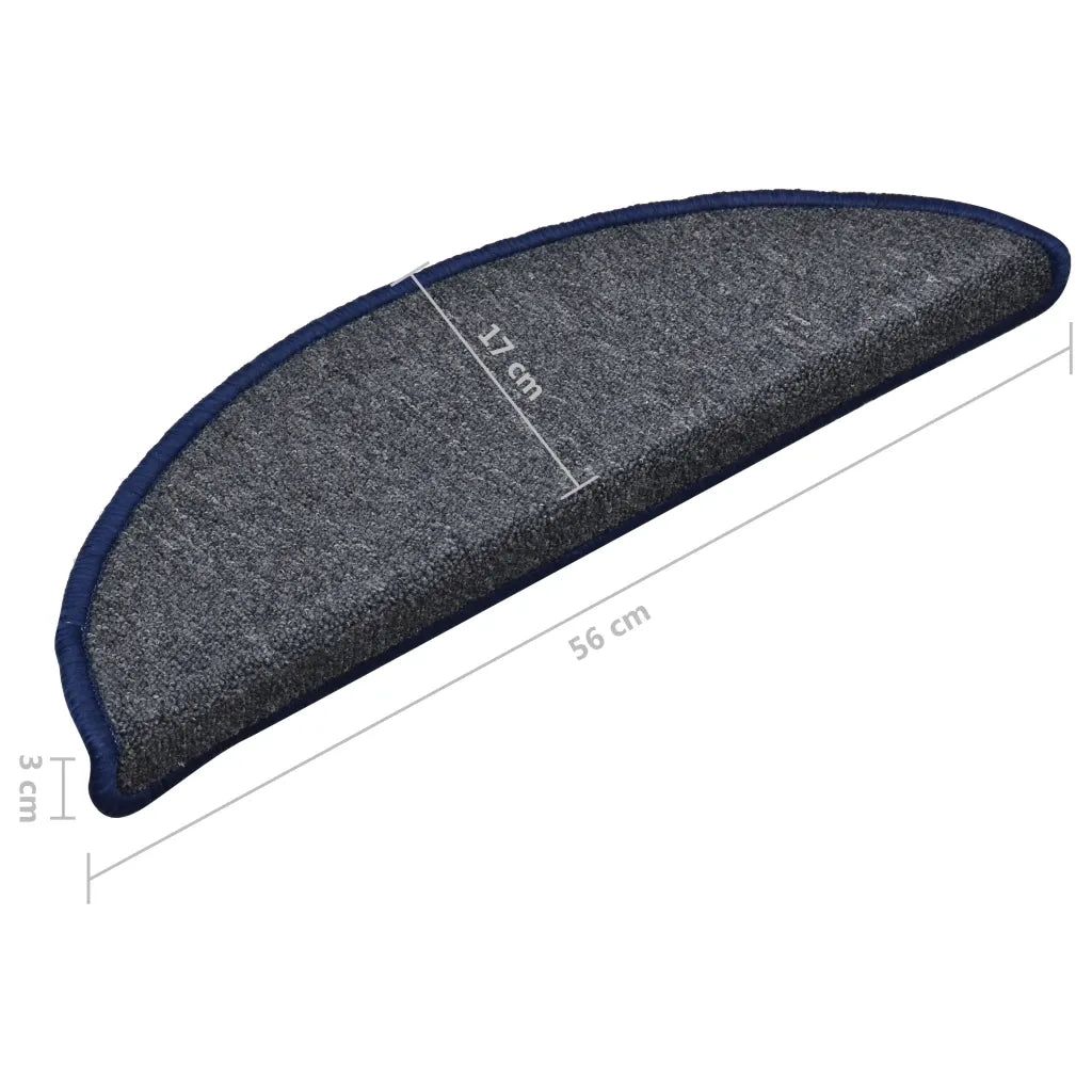 Tappetini per scale 15 pz 56x17x3 cm Grigio scuro e blu semicircolari 322364