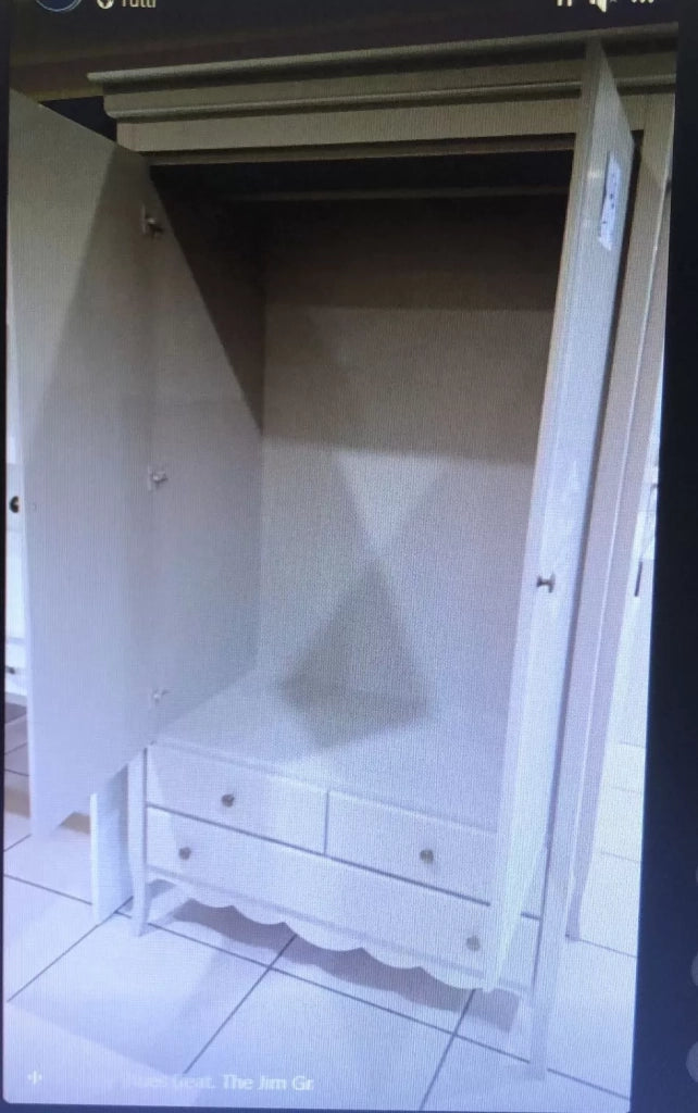Armadio legno 2 porte 3 cassetti legno shabby tortora bianco scritte 110x55x190 (1236) - Mobili 2G