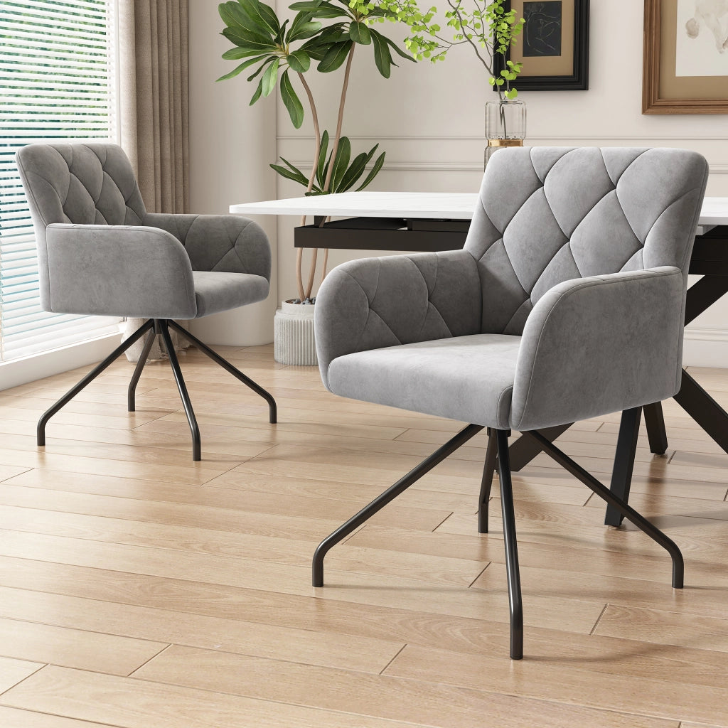 SEDIA con braccioli Set da 6 pezzi in velluto grigio chiaro