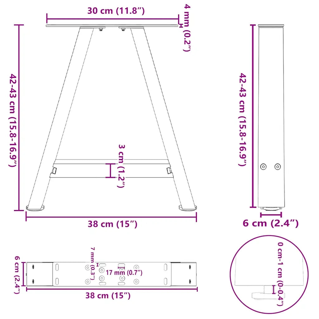 Gambe per Tavolino da Caffè a Forma di A 2 pz Antracite 38x(42-43) cm Acciaio 4012830