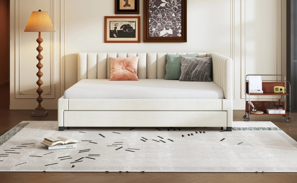 DESMIU Divano letto estraibile 140 × 200 cm 2 posti con letto supplementare, senza materasso, in velluto, beige