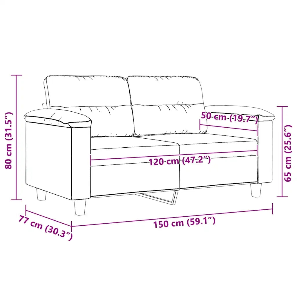 Divano a 2 Posti-Sofa 2 Posti Nero 120 cm in Tessuto Microfibra