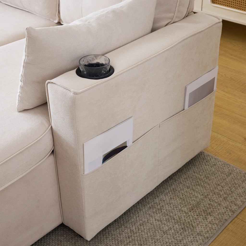Divano letto L - Zephmum - Design moderno, bracciolo con portaoggetti, spazio di archiviazione