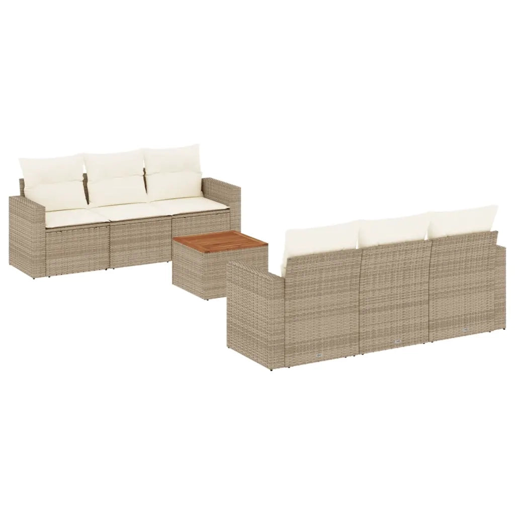 Set Divani da Giardino 7 pz con Cuscini Beige in Polyrattan