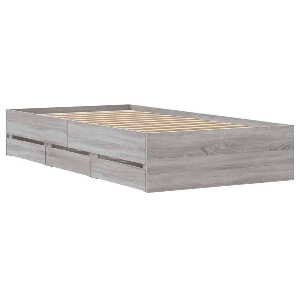 Letto singolo | Letto per adulti | Giroletto Cassetti Grigio Sonoma 75x190 cm Legno Multistrato