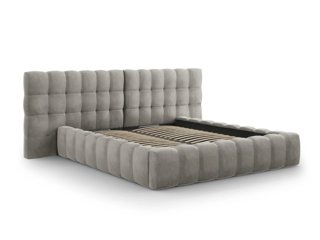 Cosmopolitan Design - Letto a cassettone con testiera doppia "Bali" 160x200cm in velluto grigio chiaro 
