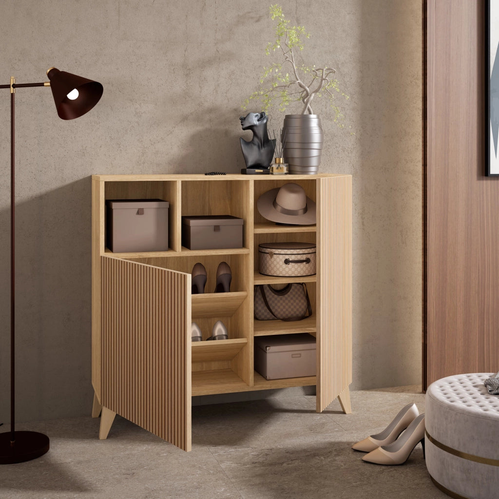 Scarpiera Herdasa effetto rovere dorato ante stampa doghe 87x90x27cm