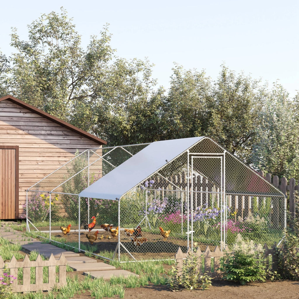 EasyComfort Pollaio da Giardino con Telaio Zincato, Copertura Impermeabile e Rete Esagonale, 3x6x2m, Argento