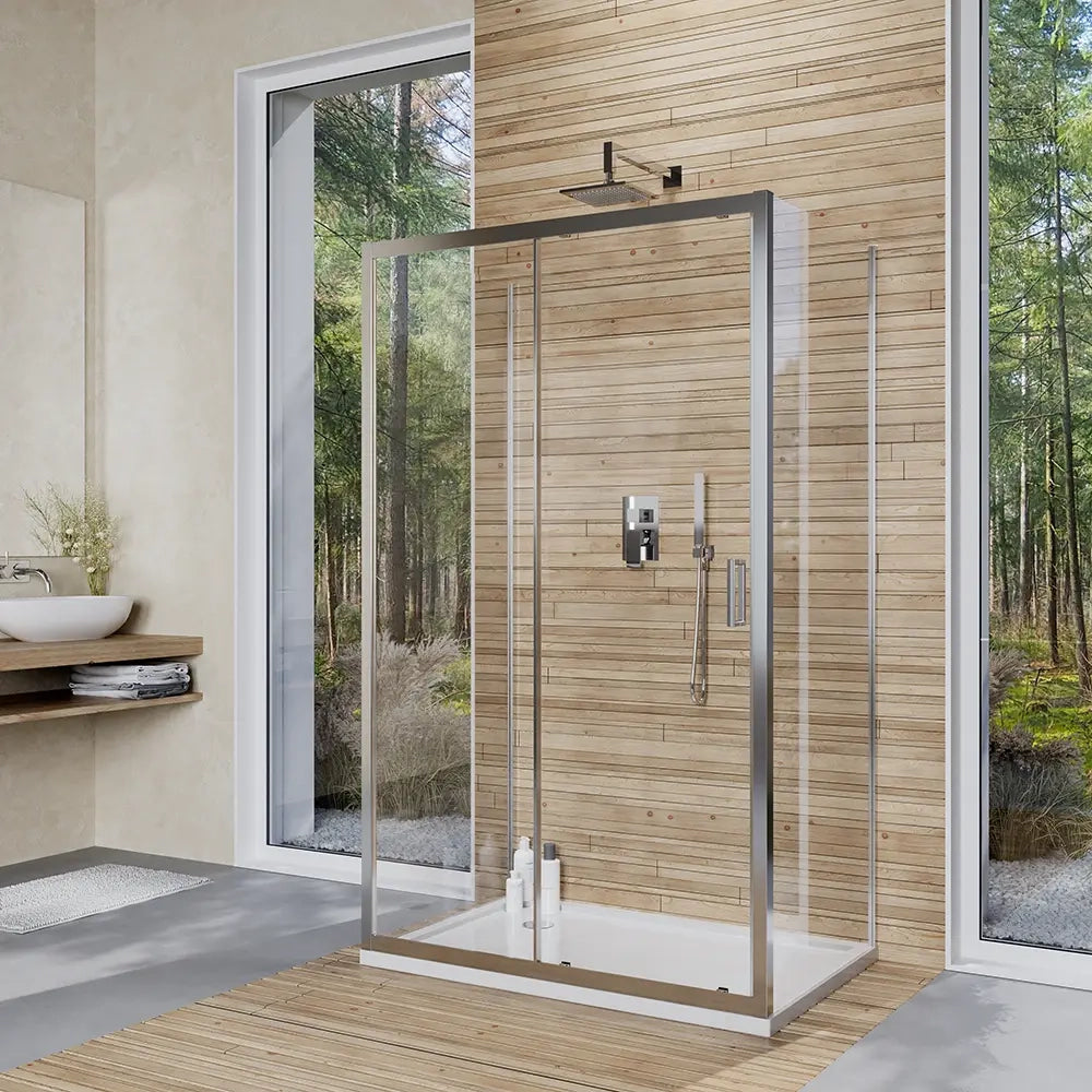 Box doccia 3 lati 80x145x80 cm con porta scorrevole e vetro temperato 6mm trasparente | Ustica