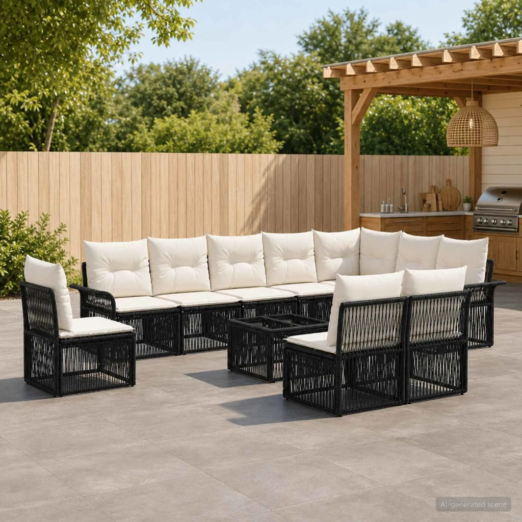 Set Divano da Giardino 11 pz Nero polyrattan 3434860