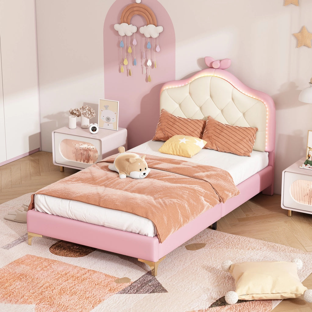 letto imbottito pu rosa bianco 90x200 cm