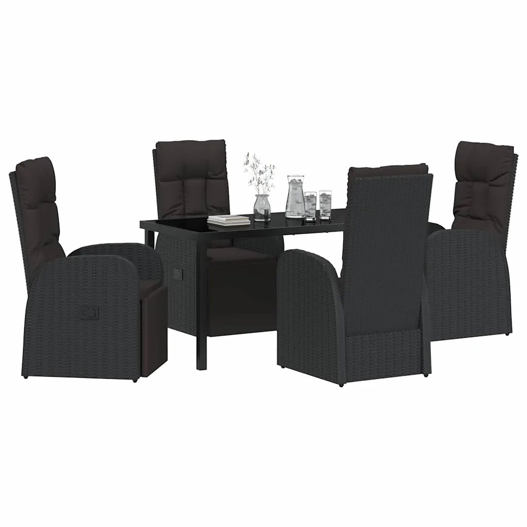 Set da Pranzo per Giardino con cuscino 5 pcs Nero polyrattan