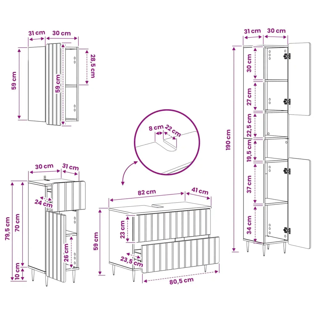 Set di Mobili da Bagno da 4 Pezzi ZWOLLE Grigio Cemento 3417921