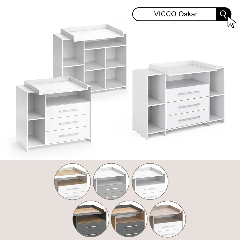 Vicco Fasciatoio Rovere bianco/dorato 113 x 93 cm con 3 cassetti