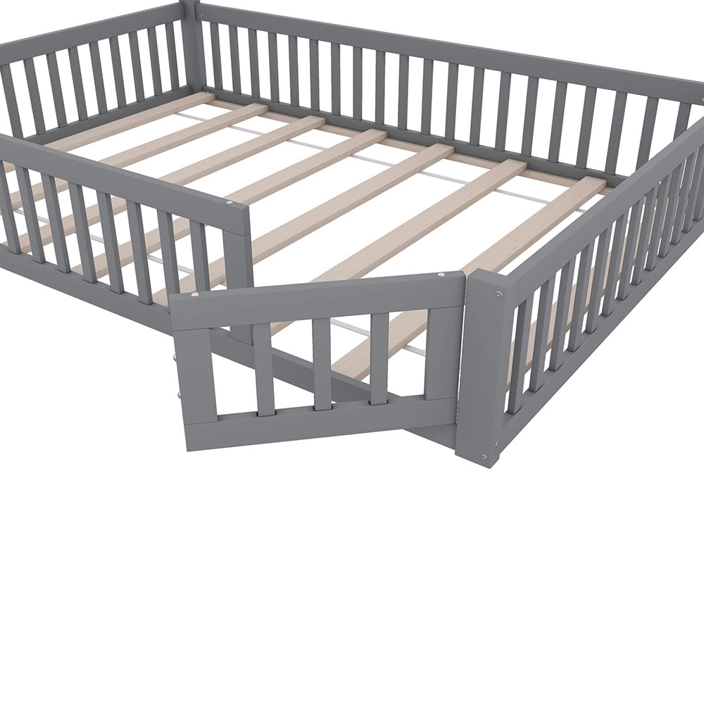 Letto bambino-Xylo-140x190 cm-forma camino, doghe, pino, grigio