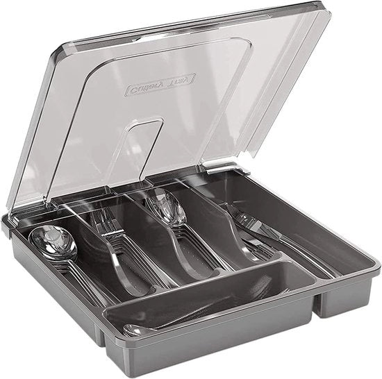 Scatola per Cibi in Plastica con Coperchio - 5 Compartimenti - Organizzatore Multifunzionale per Cucina, Campeggio Esterno - 30 * 30 * 7cm - Nero