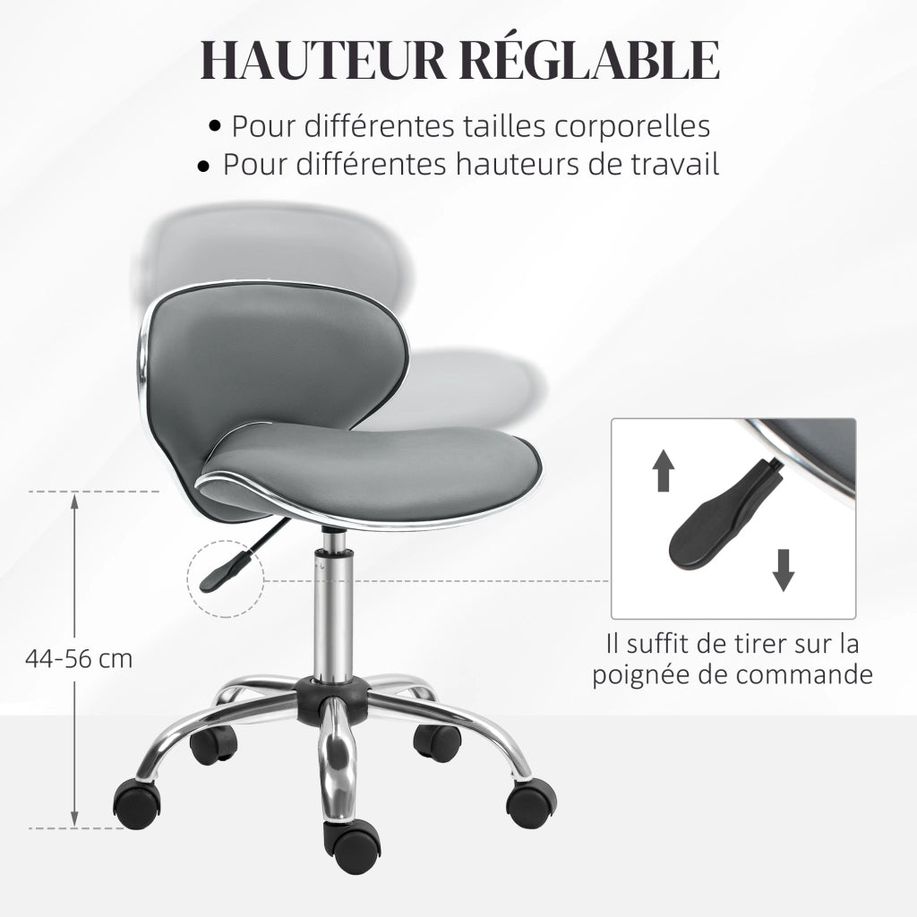 Sgabello da lavoro con rotelle e schienale ¨C Xylo ¨C altezza regolabile 44-56 cm, girevole 360¡ã, grigio
