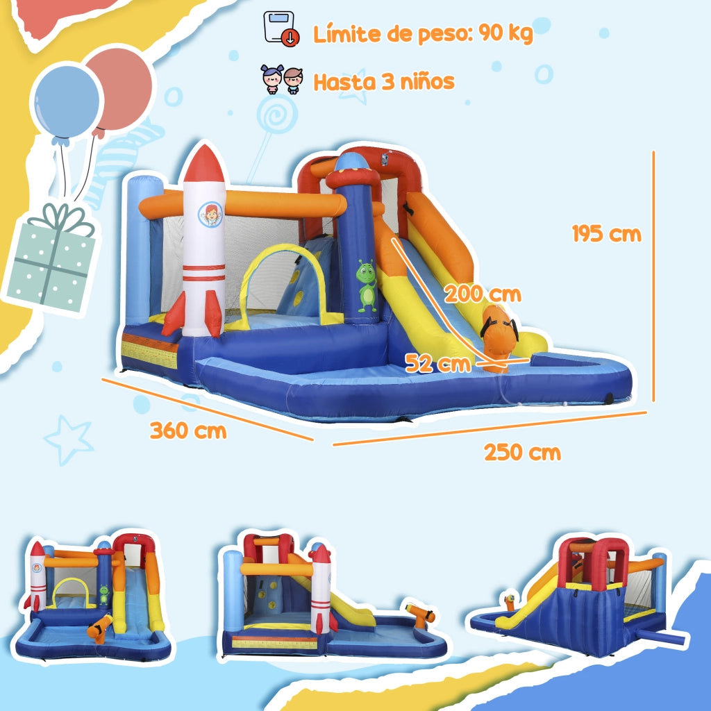 Castello Gonfiabile 5 in 1 con Scivolo Piscina e Cannone ad Acqua ¨C Xylo ¨C con Gonfiatore 550W