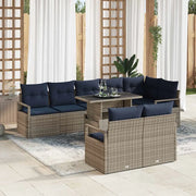 Set Divano da Giardino 9 pcs Grigio e Blu Navy polyrattan 3348851