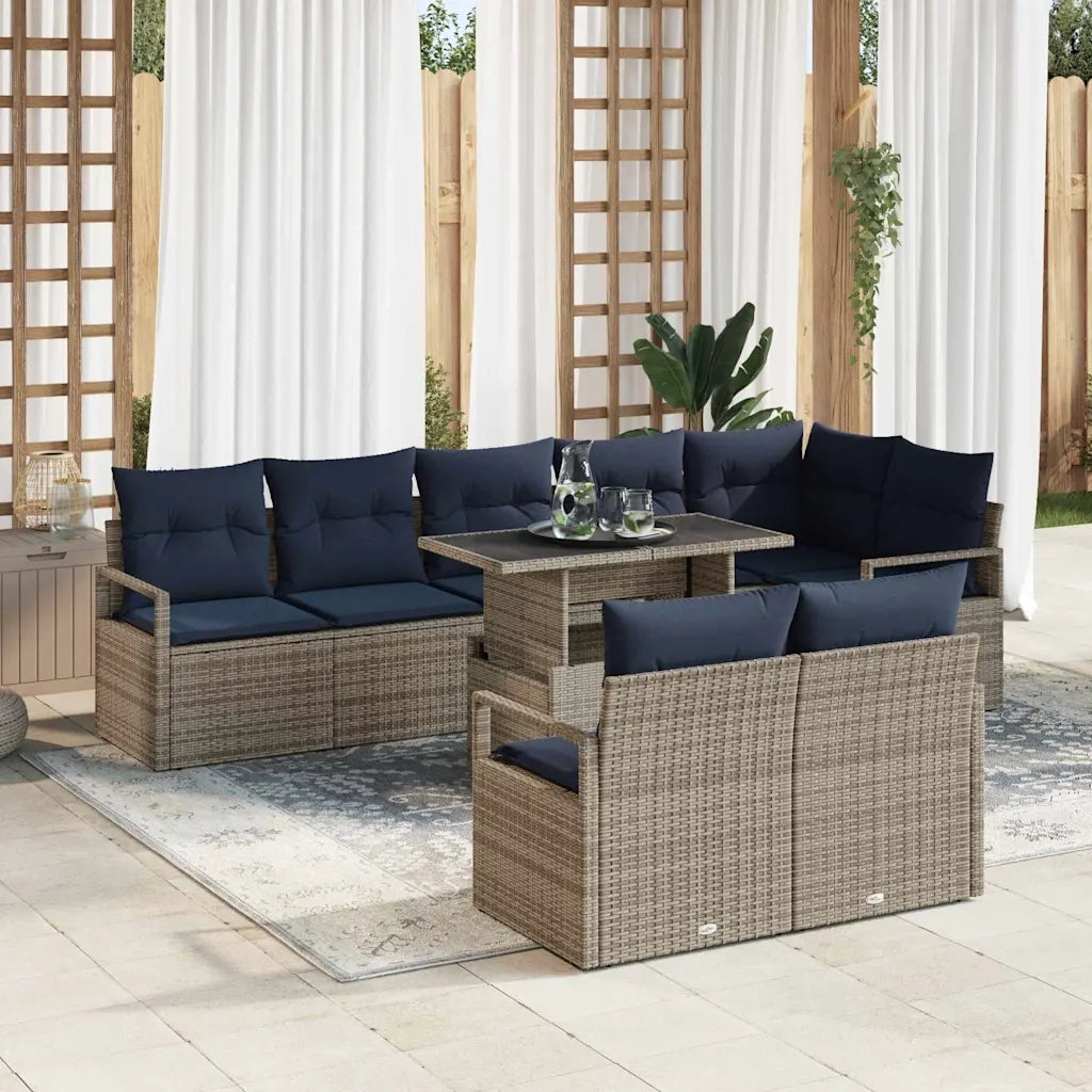 Set Divano da Giardino 9 pcs Grigio e Blu Navy polyrattan 3348851
