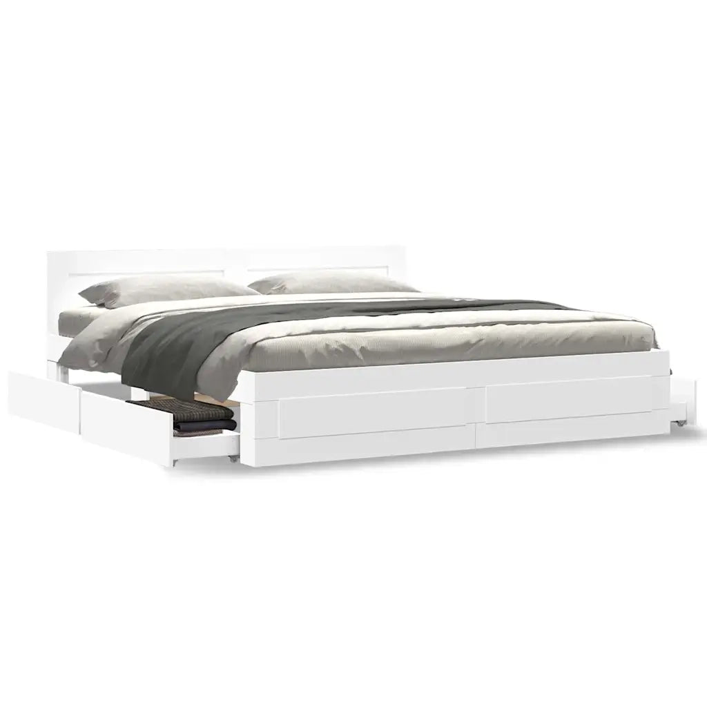 Letto matrimoniale | Letto per adulti | Struttura del letto 2 pcs Bianco 193 x 203 cm Legno multistrato