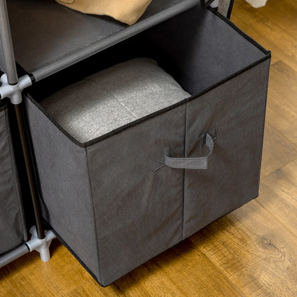 Armadio in Tessuto Pieghevole con Cassetti e Ante Avvolgibili con Zip, 125x43x162.5cm, Grigio Scuro