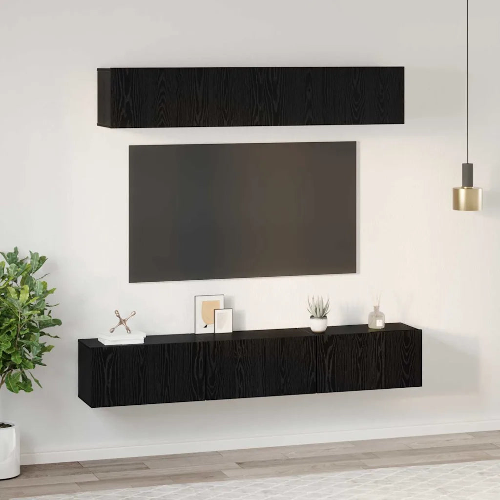 Set mobile TV 5 pz | Armadietto TV | Mobile Porta TV Rovere Nero Legno multistrato