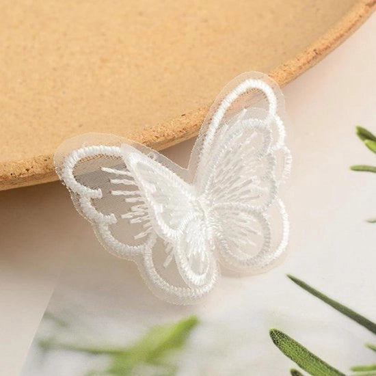 Set di 10 patch per cucire - Cucire - Asciugare - Applicazioni farfalle - Orlo - Patch per riparare - Decorazione di abiti da sera - Bianco.