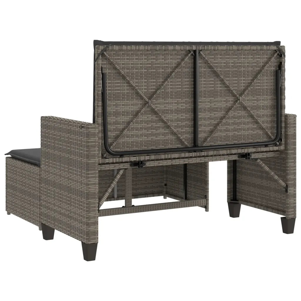 Panchina da Giardino | Panca da Giardino con Cuscini e Poggiapiedi Grigia Polyrattan