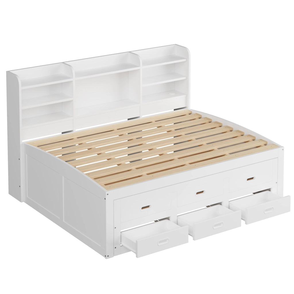 Letto multifunzionale estraibile 140x200 cm con LED, USB+Type-C, 3 cassetti e bianco
