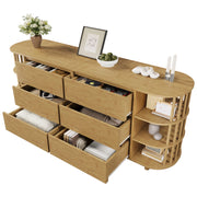 Credenza con 6 Cassetti e Ripiani Aperti Piedini Regolabili per Soggiorno in MDF e Bambù 160 x 40 x 75 cm Rovere