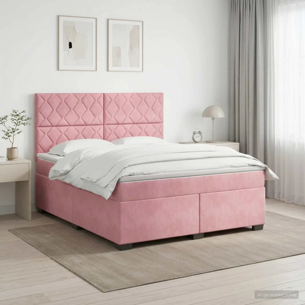 Letto box spring con materasso Rosa 140 x 200 cm Velluto 3455131